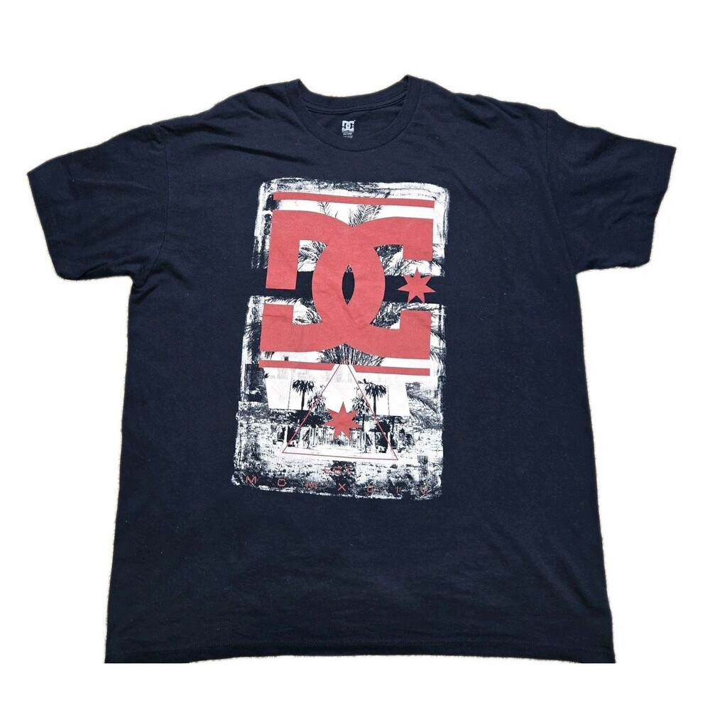Mens DC Shoes Graphic T Shirt Blue Red Logo Skateboarding Streetwear Y2K XL